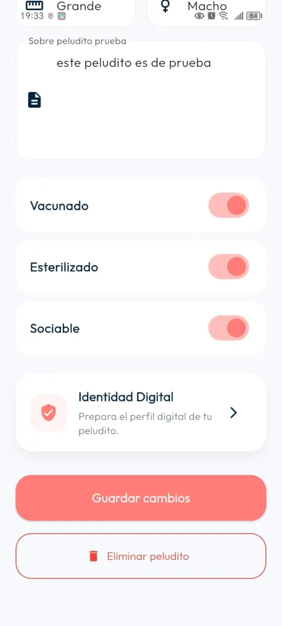 Parte inferior del perfil del peludito con el acceso Identidad Digital.