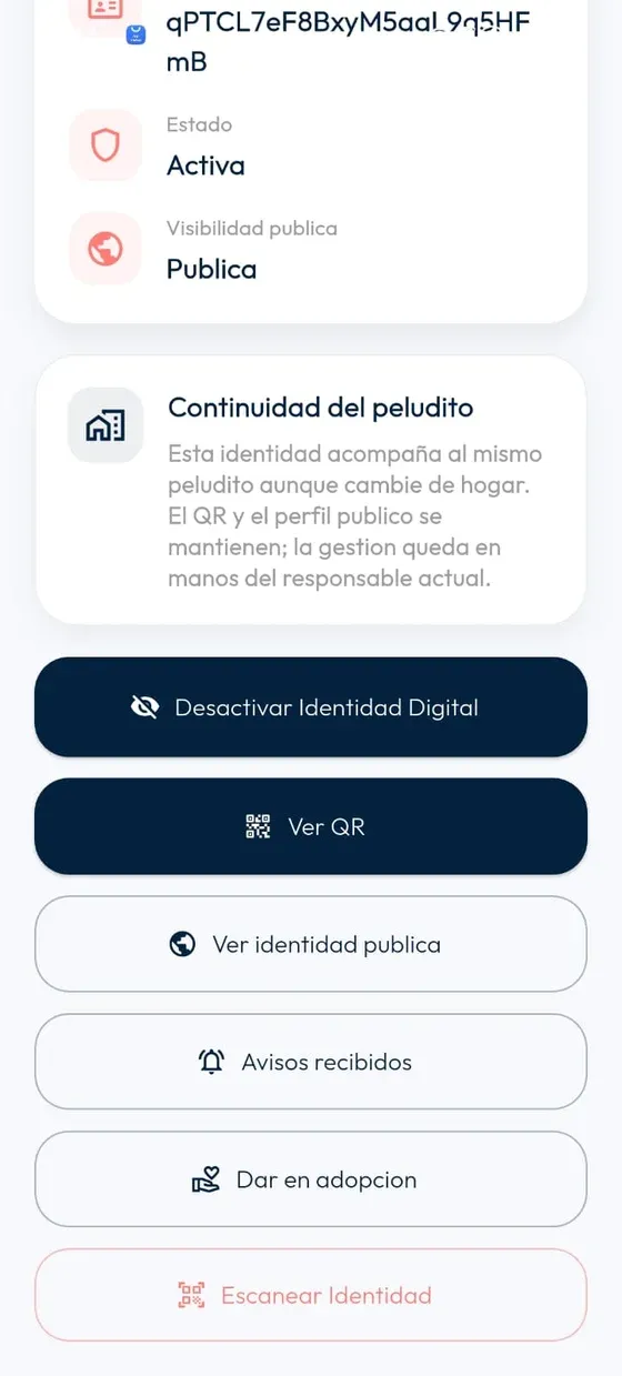 Opciones de la Identidad Digital activa con el botón Ver QR.