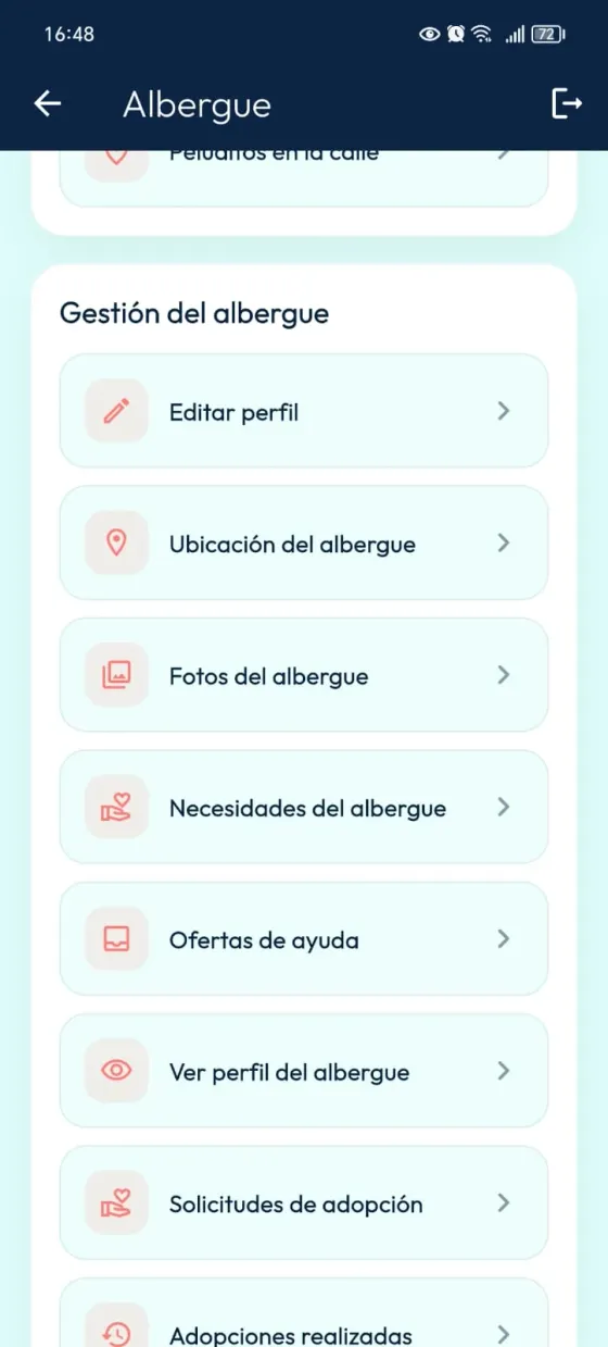 Gestión del albergue con acceso Solicitudes de adopción.